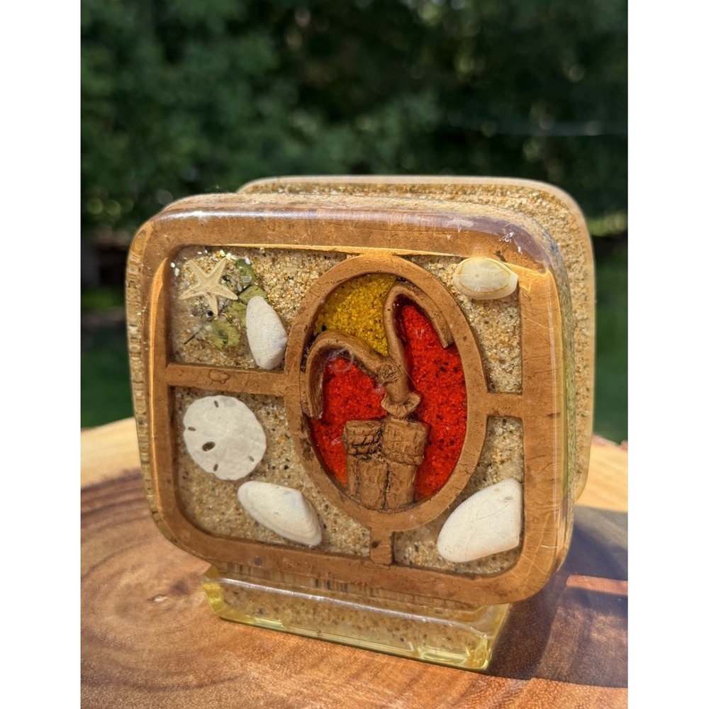 Vintage Design Gifts Lucite Napkin Holder Seashell Sand Dollar Beach 1970s